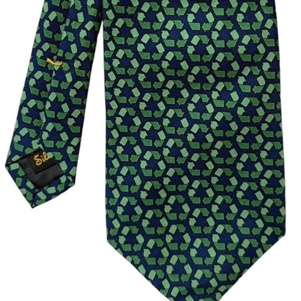 Josh Bach Silk Tie‎ Mens Green Blue Recycle Symbol Novelty Environmental USA
